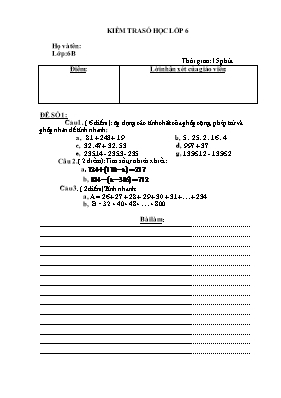Kiểm tra Số học lớp 6